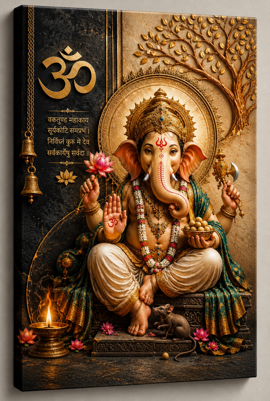 Colorful Ganesha Canvas Painting - Vibrant Wall Art for Home and Temple Decor (20x30 inches)